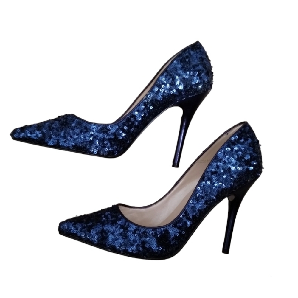 Live From The Red Carpet Blue Sequin Heels Sz 7.5